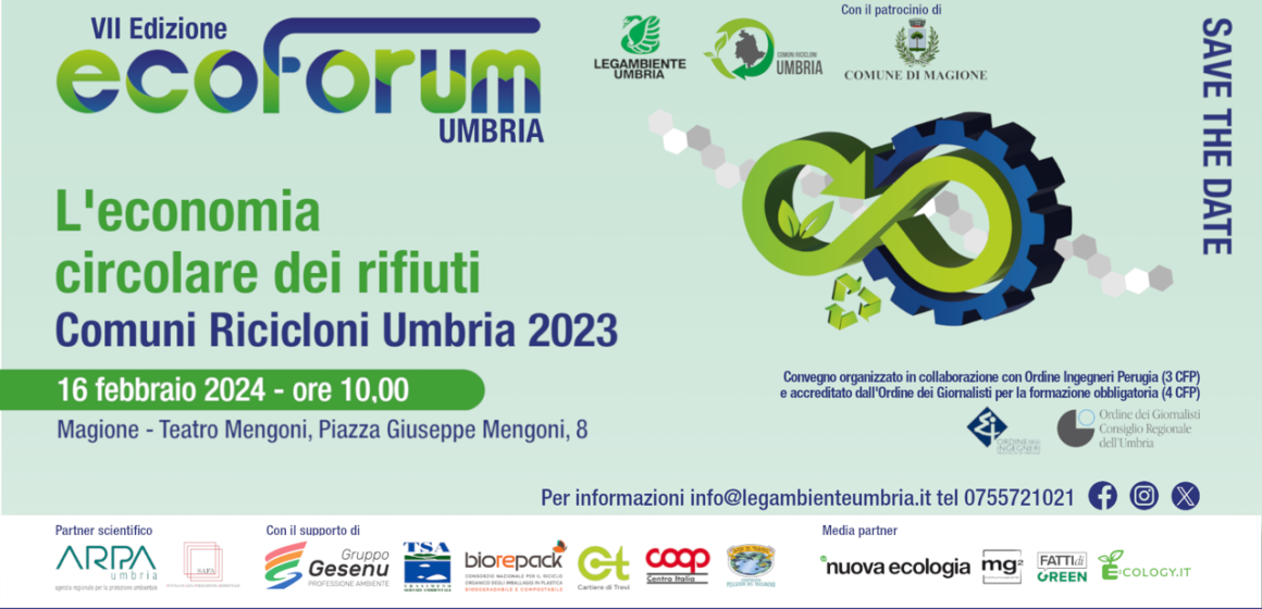 Rifiuti. Legambiente: i numeri e gli scenari per l’Umbria. Durante l’EcoForum saranno annunciati e premiati i COMUNI RICICLONI 2023